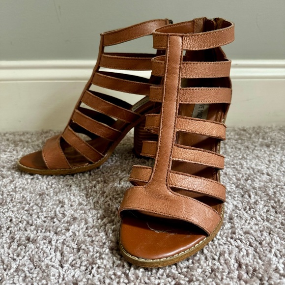 Steve Madden - Tan Carolle Strappy Leather Cutout Ankle Gladiator Sandals Sz 8.5 - Picture 5 of 14